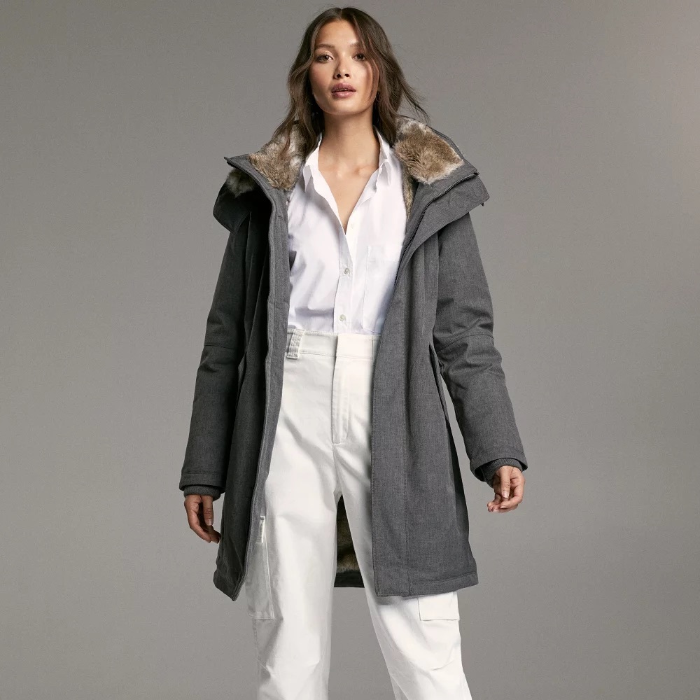 Aritzia Babaton (XS) Gray Oskar Parka Winter Coat Faux Fur Hooded Goose Down